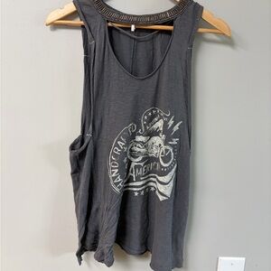 Free People Washed Black Graphic Scoop Neck Tank